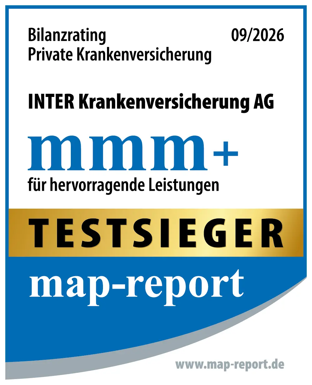 Auszeichnung map-report Bilanzrating PKV, Note mmm, Testsieger